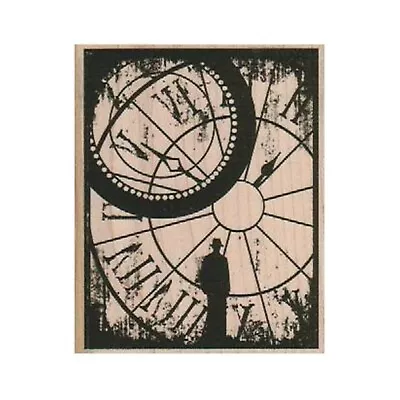 Worn Clock Face With Man Silhouette RUBBER STAMP Clock Stamp Time Steampunk • $11.95