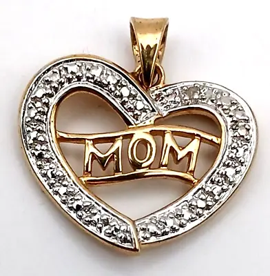 Gold Plate Sterling Silver Diamond Accent MOM Heart Pendant Ross Simons VTG J11W • $19.09