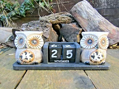 £11.99 • Buy Hand Carved Made Wooden Owl Bird Perpetual Blocks Desk Top Calendar 