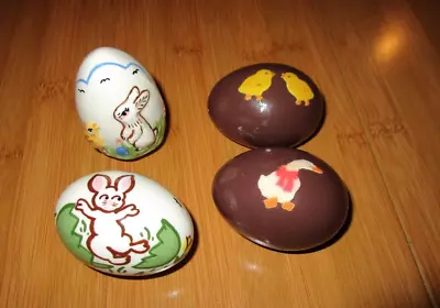 4 VINTAGE CERAMIC EGGS Hand Painted 1964 CHOCOLATE SPRING EASTER Good Condition • $16