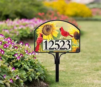 Yard Design Address Marker House Number Magnetic Sign SUNFLOWER CARDINAL  💗tw • $17