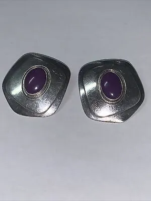 Estate Large Graceful Signed S J Sterling Silver  Purple Clip On Earrings • $132