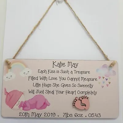 £5.99 • Buy Personalised Baby Plaque, New Baby Girl Gift, Christening, Nursery Newborn Gift