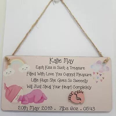 Personalised Baby Plaque New Baby Girl Gift Christening Nursery Newborn Gift • £5.88