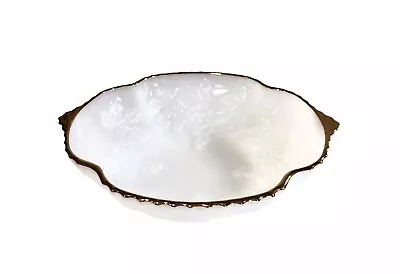 Anchor Hocking Milk Glass Bowl Raised Fruit And Grape Design W/ Gold Rim Accent  • $24.99