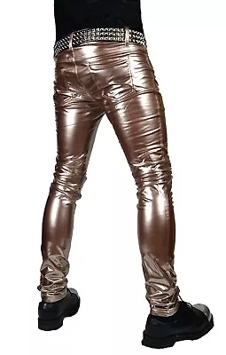 H&h 4 Way Stretch Gold Bone Fit Pvc Vinyl Gloss Fetish Rocker Skinny Jeans Pants • $89.99