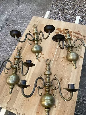 Antique Brass Wall Mounted Candle Holders - 4 Sets • £50