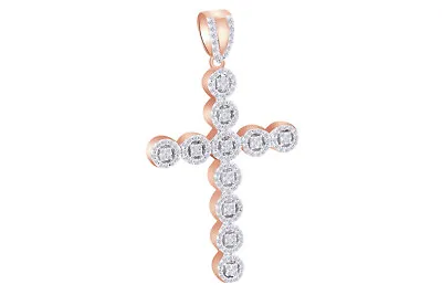 2 Ct Round White Natural Diamond Cross Charm Pendant 925 Sterling Silver • $1389.41