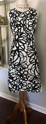 DKNY Dress “Jackie O” White W/Blk Swirly Floral Sleeveless Hidden Front Pockets • £27.99