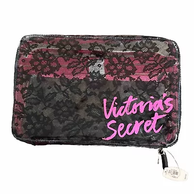 VICTORIAS SECRET BLACK LACE PINK COSMETIC Case - NEW • $13.99