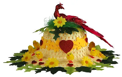 Girls Ready Made Decorated Easter Hat Bonnet - Red Bird • £15.99